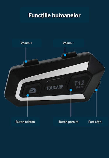 Toucare Τ12 Pro Μονή Ενδοεπικοινωνία για Κράνος Μηχανής με Bluetooth