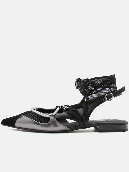 Leder Damen Ballerinas Mit Riemen Schwarze
