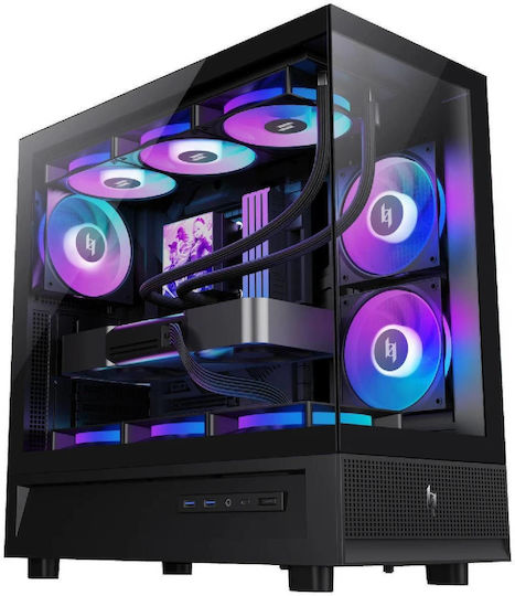 GameMax NEX C51 BK Gaming Midi-Turm Computergehäuse mit Seitenfenster und ARGB-Beleuchtung Schwarz