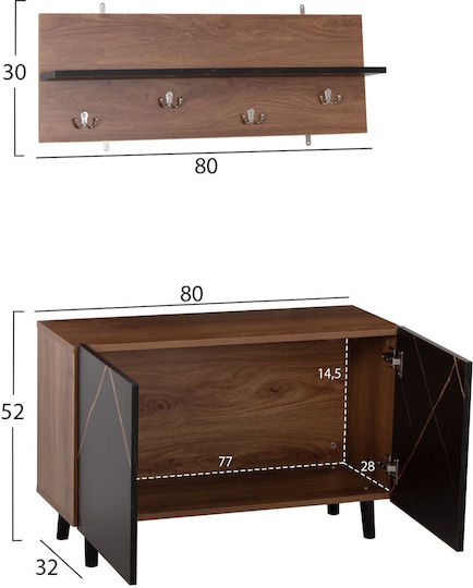 Hallway Furniture Walnut-Black Marble 80x31.5x52cm