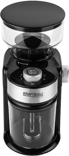 Kraft & Dele Râșniță Electrică de Cafea 300W cu Capacitate de 240gr și 14 Nivele de Măcinare Neagră