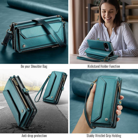 Caseme C36 Google Pixel 10a Card Slots Zipper Wallet Leather Case Green