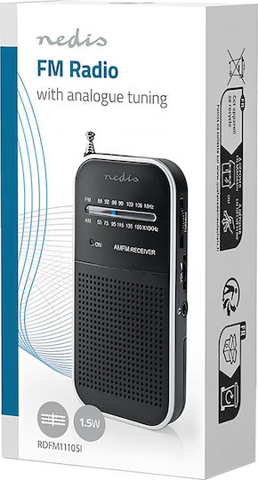 Nedis Pocket Battery-powered Am Fm Radio Analog Tuning Headphone Jack Black