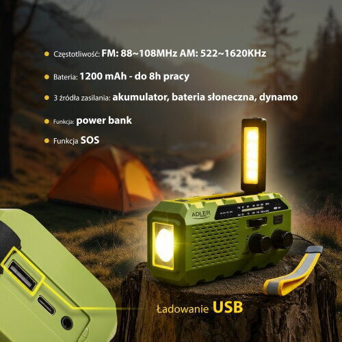 Adler AD 1197 Radio Portabil Solar Verde