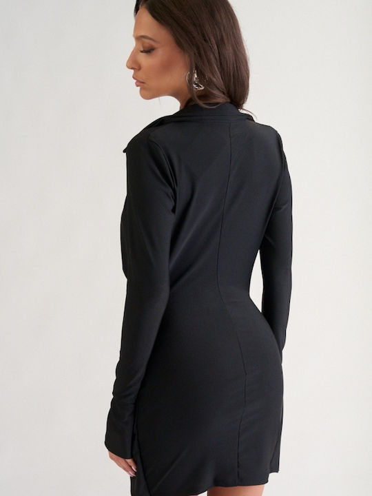 Summer Mini Evening Satin Drape Dress Black