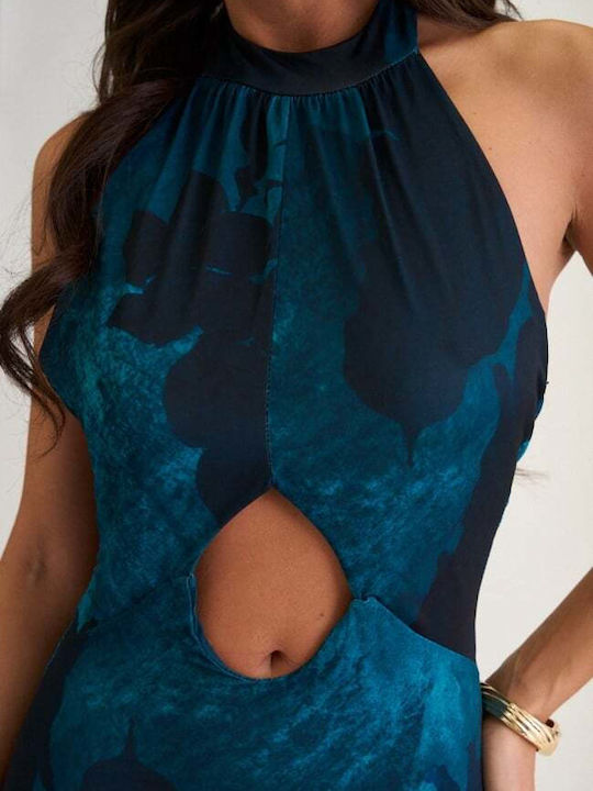Rochie Maxi De Seara De Vară Jupon Spate Deschis Petrol