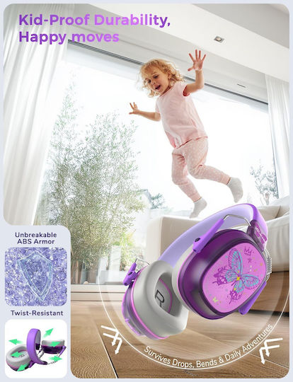 iClever Em02 Căști Audio Bluetooth Fără Fir de Copii Over Ear cu 60 Ore de Autonomie și Încărcare Rapidă Violet