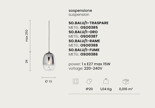 Ondaluce Hanging Light Transparent 15x15cm Ondaluce Hanging Light Transparent 15x15cm