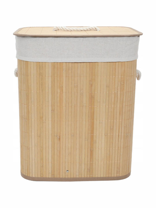 Songmics Кош за пране Bamboo 60л с Капак Бежов