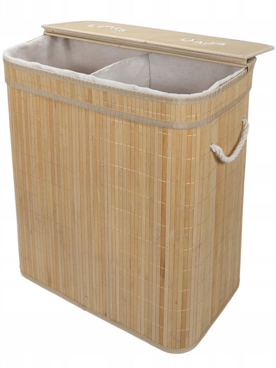 Springos Bambus Wäschekorb 100lt mit Deckel Beige