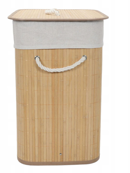 Songmics Кош за пране Bamboo 60л с Капак Бежов
