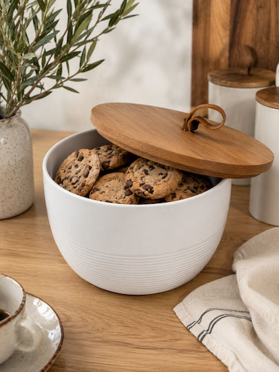 Бисквитиера Бяла Порцелан 21x15см Капак Естествено Дърво Biscuit Бисквитиера Бяла Порцелан 21x15см Капак Естествено Дърво Biscuit