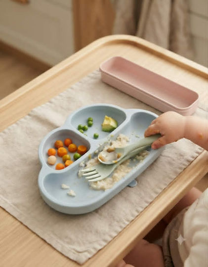 Set De Linguri Pentru Bebeluşi Şi Tacâmuri Pentru Copii Cu Carcasă Verde 3 Bucăţi