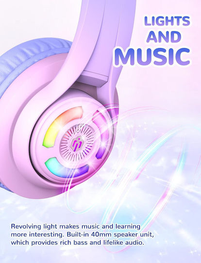 iClever BTH13 Căști Over Ear pentru Copii Wireless / Cu Fir cu 50 Ore de Autonomie Gradient Roz