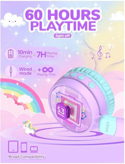 iClever Bth21 Căști On Ear Pentru Copii Wireless / Cu Fir Cu 60 Ore Autonomie și Încărcare Rapidă Purple/Green