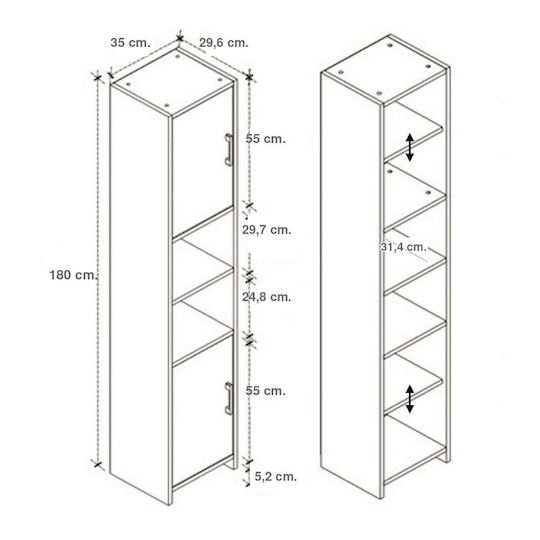 Megapap Badezimmerschrank 35x29.6x180cm Walnuss