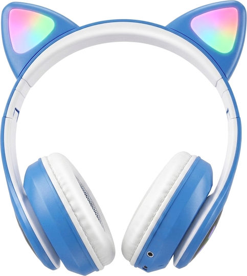 Avizar Безжични Bluetooth Слушалки за деца с RGB осветление и котешки уши Бяло Синьо