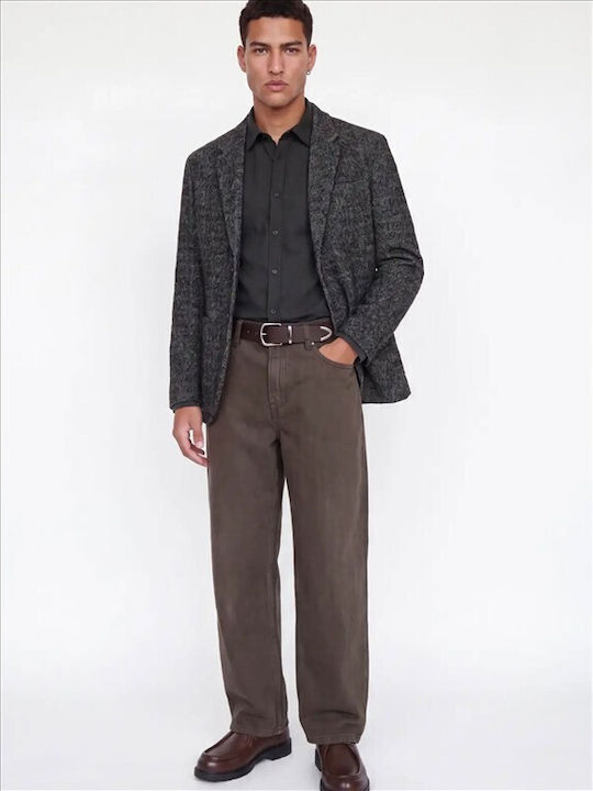 Melange Melange Long Sleeve Denim Shirt in Regular Fit Black