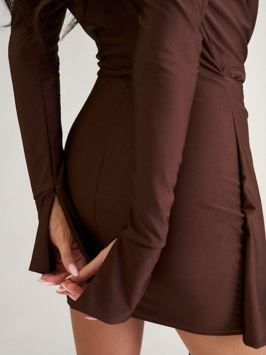 Summer Mini Shirt Dress Drape Dark Brown