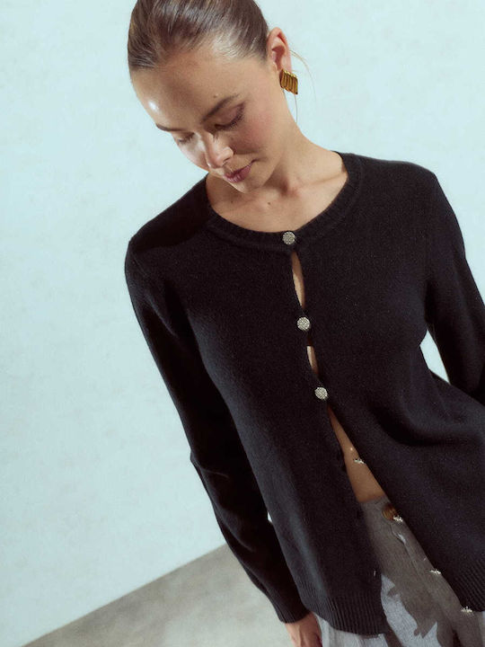 Celestino Cardigan Pentru Femei Strass Cu Nasturi Negru