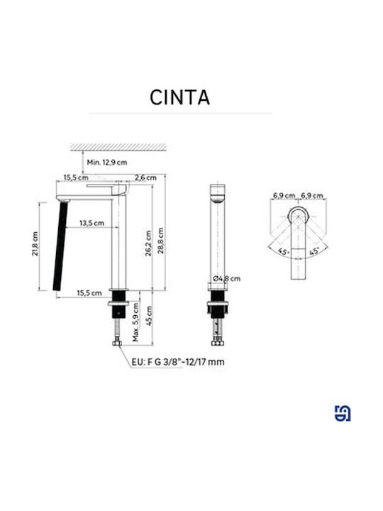 Sensea Baterie de chiuvetă amestecare înaltă argintie Cinta