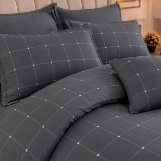 Pucioasa Set Duvet Cover 200x230cm Double with 4 Pillowcases and 1 Bed Sheet Grey Checkered