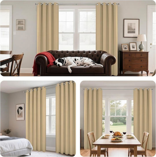 Joydeco Σετ Κουρτίνες Συσκότισης με Τρουκς Beige 117x228εκ.