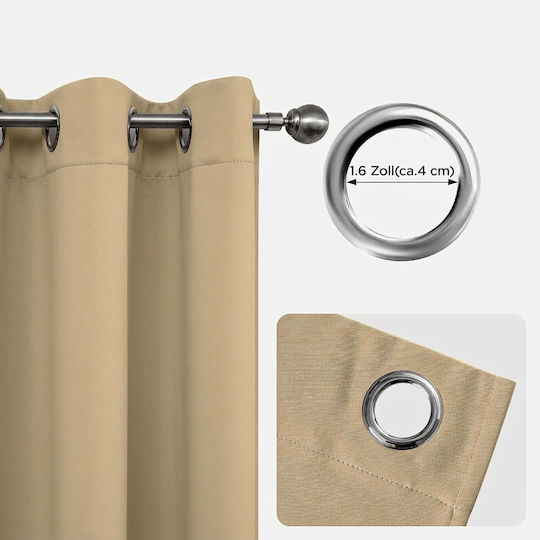 Joydeco Σετ Κουρτίνες Συσκότισης με Τρουκς Beige 117x228εκ.
