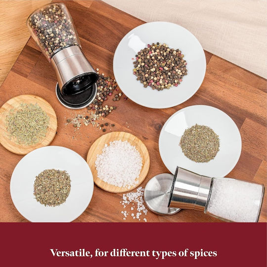 Spice Grinders Gourmeo Set de Măcini Manuale pentru Condimente Inox în Culoare Gri 2 Bucăți