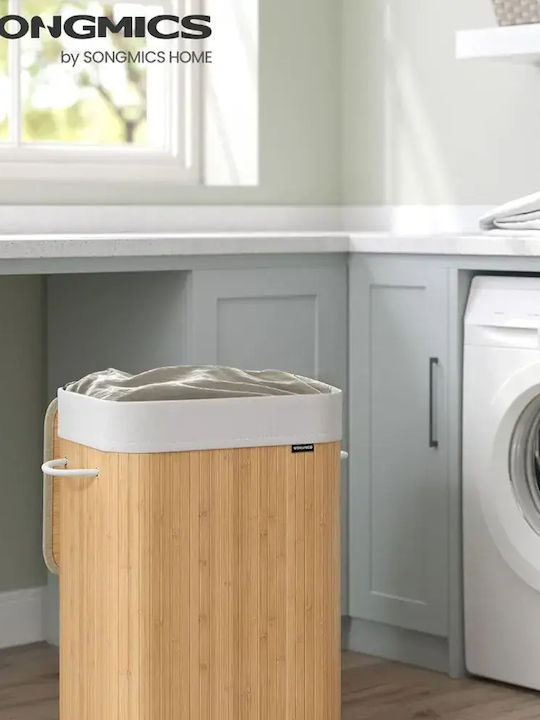 Songmics Coș de rufe Bambus Pliabil 72 l cu Capac 40x30x60 cm Bej