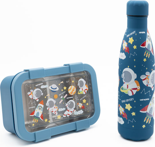 Sidirela Happy Space Astronauts Edelstahl Kinderlebensmittelbehälter 0.5Liter Thermisch Blau