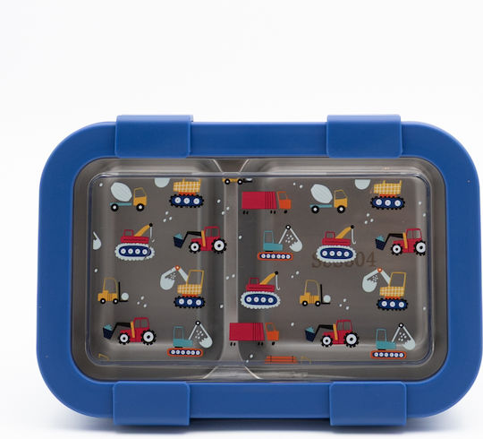 Sidirela Happy Trucks Edelstahl Kinderlebensmittelbehälter Abendessen-Set 0.5Liter Thermisch Blau