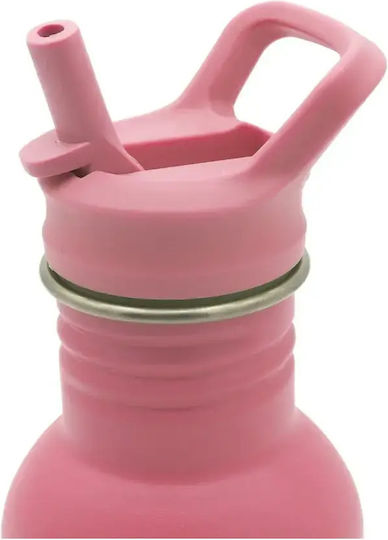 Sassi Junior Stainless Steel Kids Water Bottle with Straw Pink 500ml