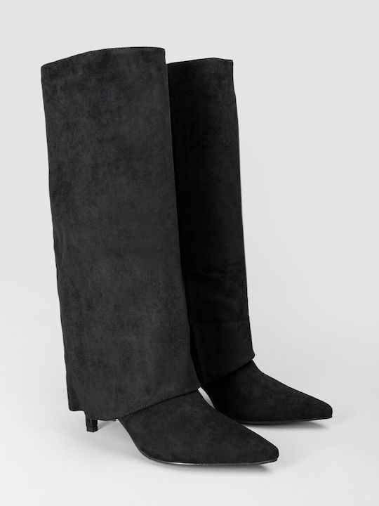 Wildleder Damenstiefel mit mittlerem Absatz Schwarz