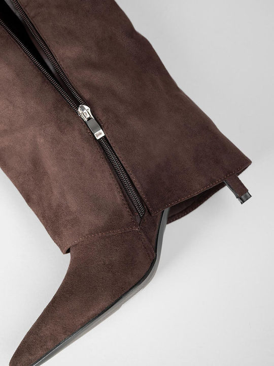 Wildleder Damenstiefel mit mittlerem Absatz Braun