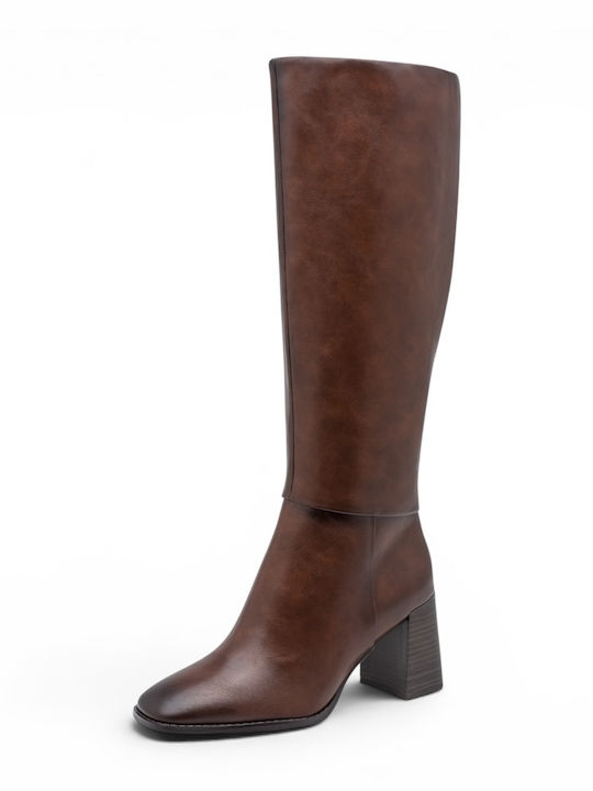 Damenstiefel mit Mittelhohem Braun Absatz