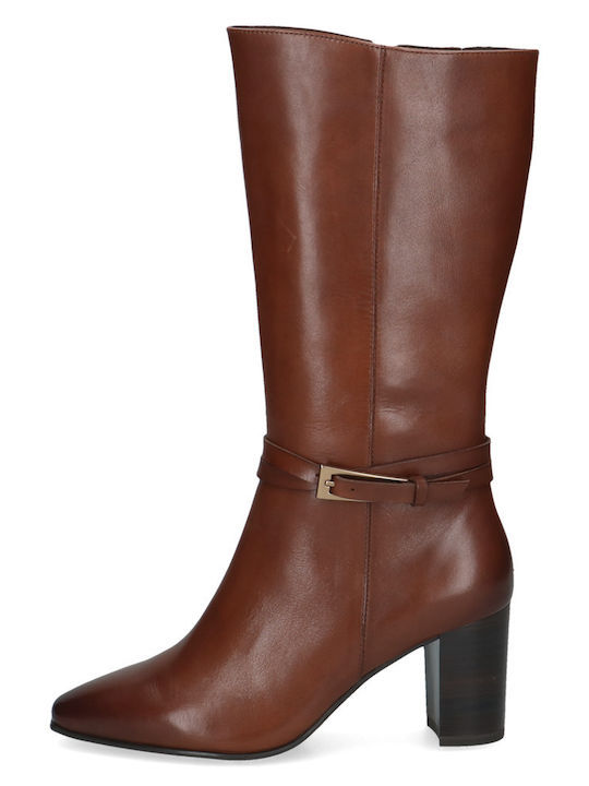 Damenstiefel aus Leder mit Mittelhohem Absatz Schwarz