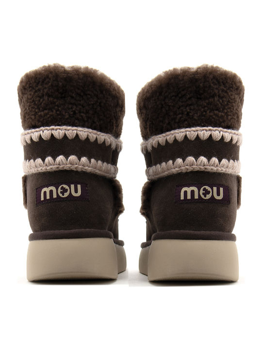 Leder Damen Stiefeletten mit Plattform Beige