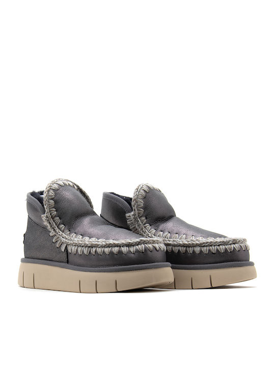 Eskimo Leder Damen Stiefeletten mit Plattform Silber