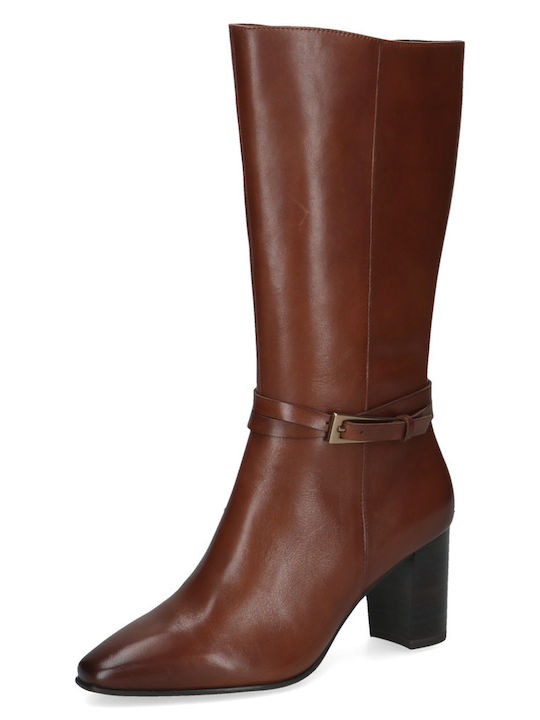 Damenstiefel aus Leder mit Mittelhohem Absatz Schwarz