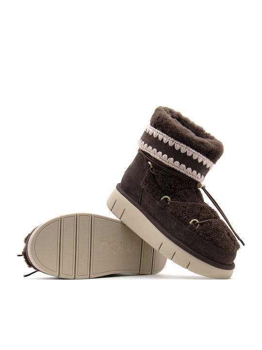 Leder Damen Stiefeletten mit Plattform Beige
