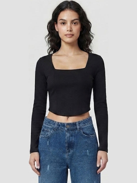 Γυναικείο Crop Top Μακρυμάνικο Μαύρο