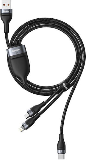 Baseus LED USB към Lightning / Type-C / micro USB Кабел 5A Черен 1.2m CA1T3-G1