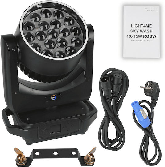 Light4me Sky Wash 19x15w RGBW Роботска Глава Сценично Фото Осветление Пръстен Ефект 19x15w RGBW LED + 60x0.3w RGB SMD LED Omega Монтажна Скоба