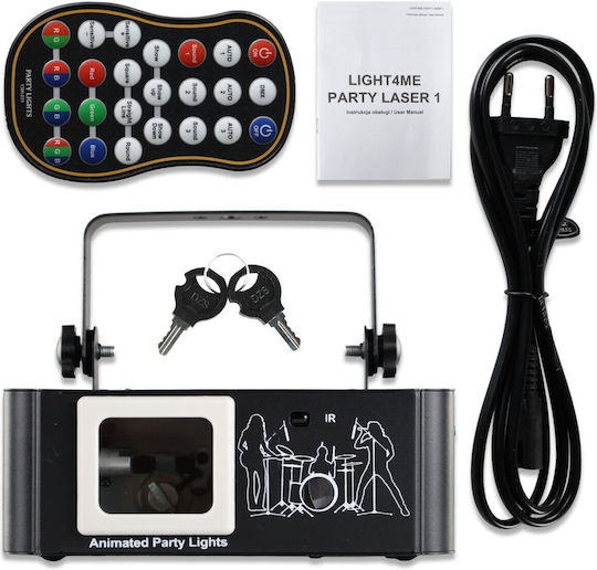 Light4me Парти Лазерен 1 Лазерен Проектор Сканиращ Фото Осветление RGB DMX 30 Kpps Графични Ефекти Анимации Безжично Дистанционно Управление Монтажна Конзола Активиране със Звук