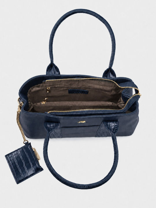 Fabric Women's Handbag Crossbody Croco Navy Blue