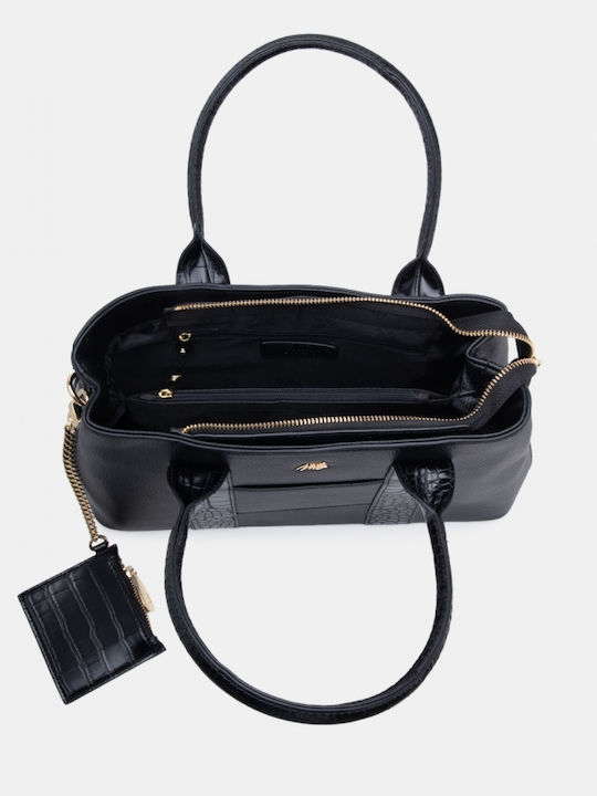 Fabric Women's Handbag Crossbody Croco Black