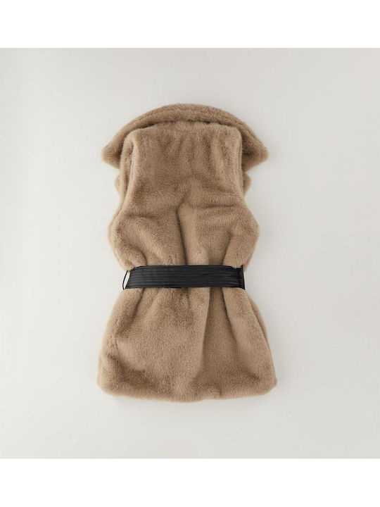 Kids Sleeveless Short Double Sided Fur Beige