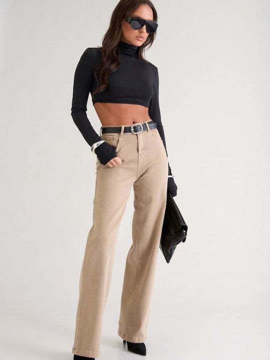 Damen Jeans Hosen in Breit Bein Stil Beige