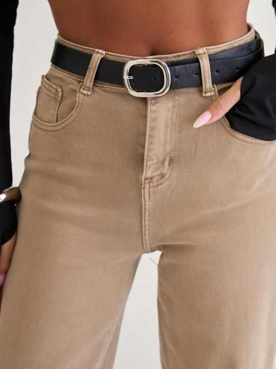 Damen Jeans Hosen in Breit Bein Stil Beige